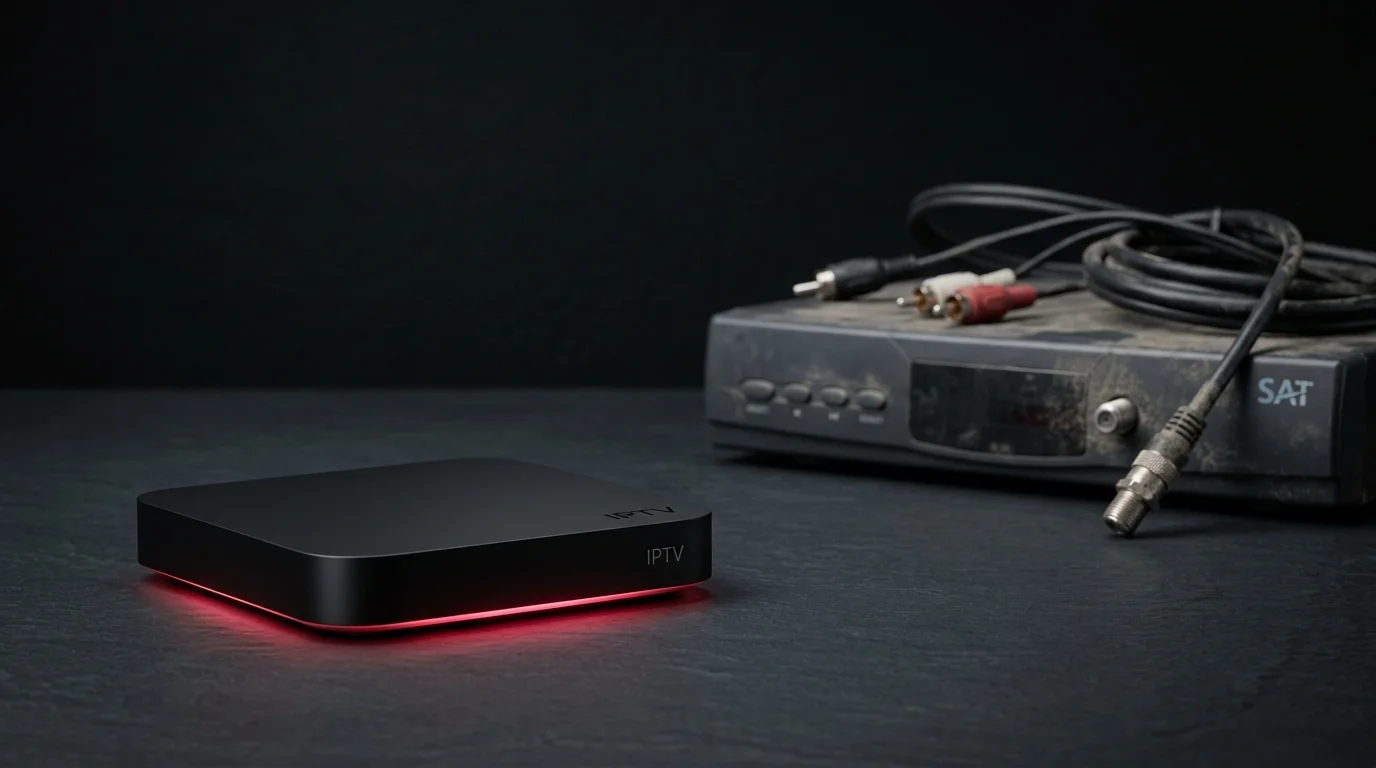 Modern IPTV streaming hardware device versus legacy satellite cable set top box comparison